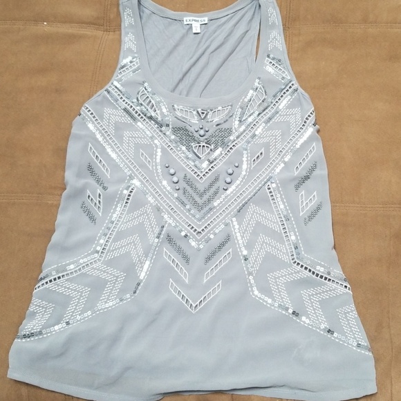 Express Tops - Gray embellished tank